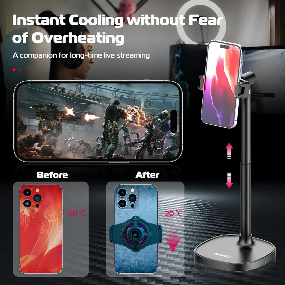 Adjustable Mobile Phone Stand with Cooling Fan for Live Streaming, Compatible with All Phones