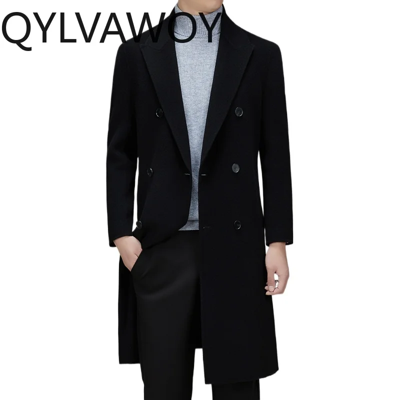 

QYLVAWOY 100% Pure Wool Coat Long Korean Coat Men Blazer Masculino Trench Coat Double-faced Woolen Coats for Men Clothing 남자 코트