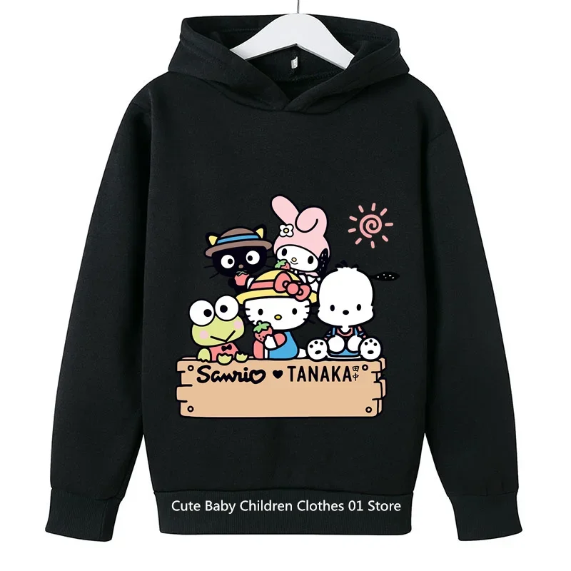 2024 Cute Anime Hello Kitty Kids Girls Hooded Hoodie Fashion Boys Casual Student Teen Casual Top Ages 1-14 Outdoor