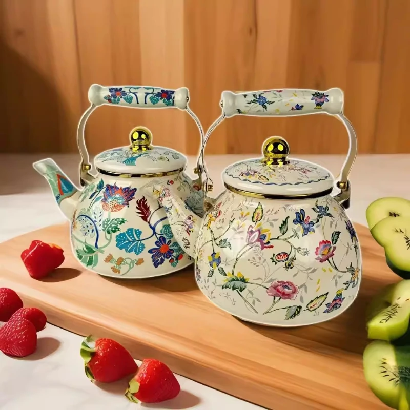 Enamel Tea Kettle,Retro Style StovetopInduction Compatible Kettle for Boiling WaterBrewing Coffee MilkVintage Home Kitchen Decor