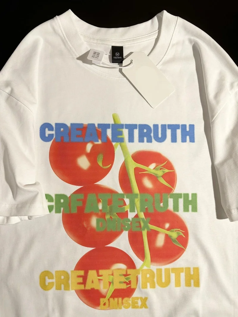 

Свободная футболка с фруктовым принтом, повседневный летний топ, брендовая модная молодежная верхняя одежда