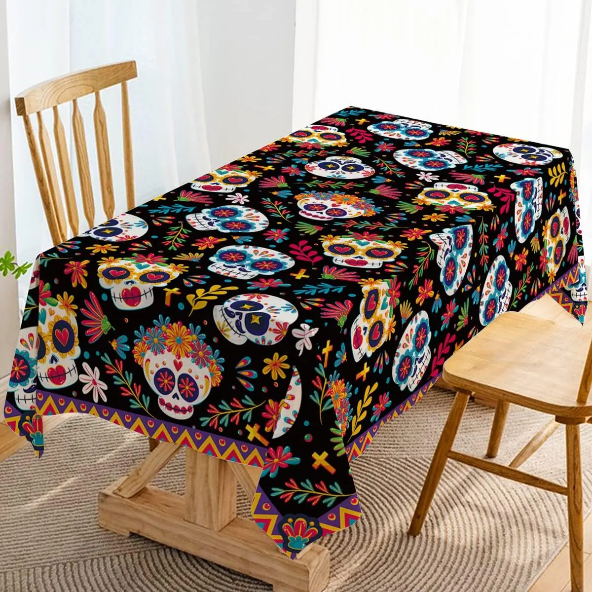 Mexican Dia DE Los Muertos Tablecloths Mexican Festival Decor Day of The Dead Sugar Skull Table Cover Kitchen Dining Table Decor