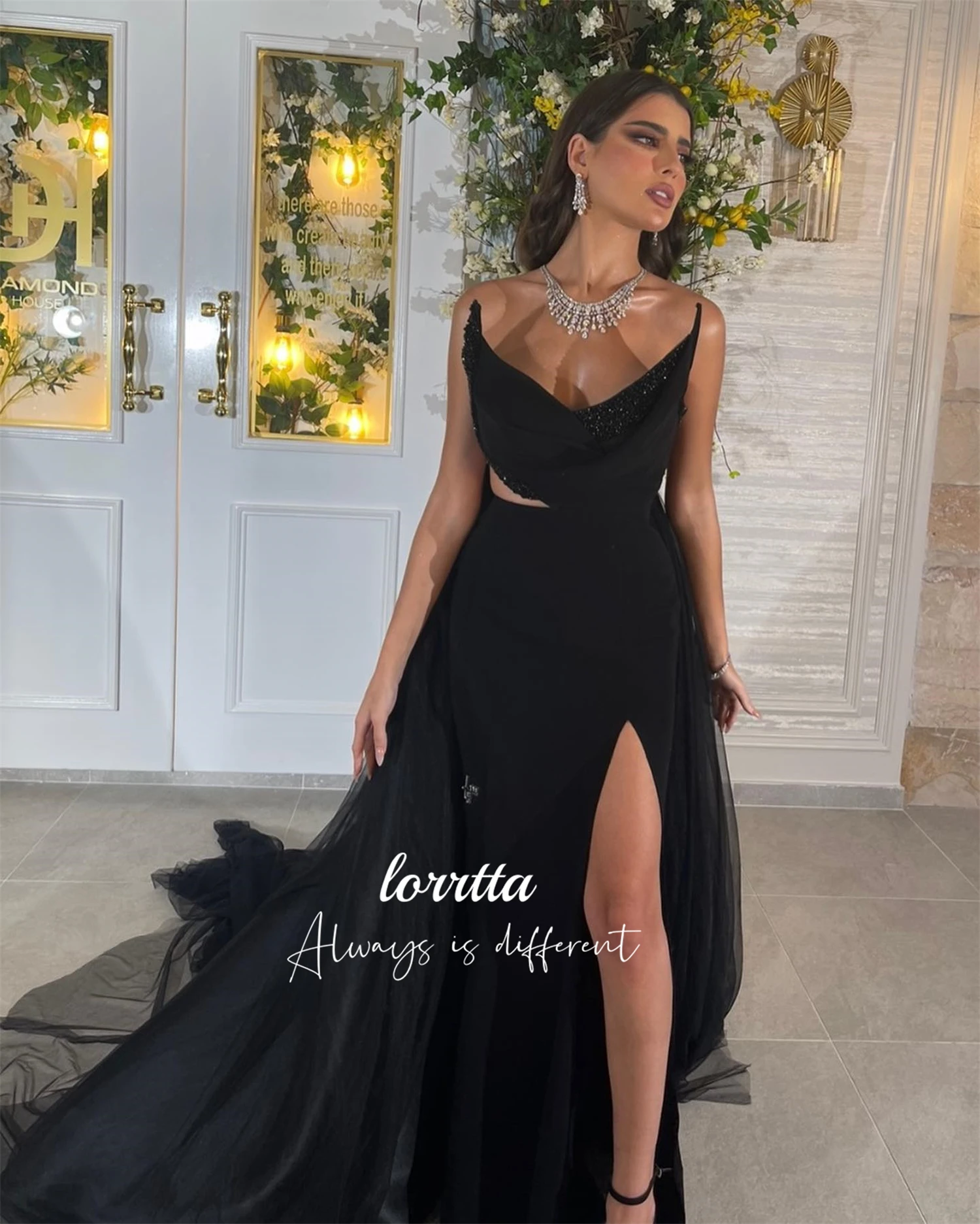 Lorrtta vestido de festa de casamento preto fishtail corte graça vestidos de noite gala robe soiree de luxe vestidos de festa فسات evimavera