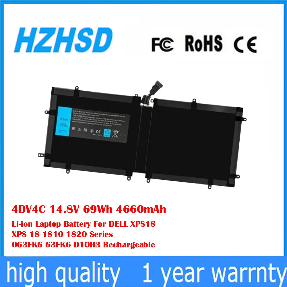 

4DV4C 14.8V 69Wh 4660mAh Li-ion Laptop Battery For DELL XPS18 XPS 18 1810 1820 Series 063FK6 63FK6 D10H3 Rechargeable