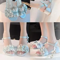 2026 New Women's Block Heel Sandals Bowknot Dressy Sandals Elegant Ankle Strap Wedding Shoes Romantic Open Toe Heels for Ladies - Image 5