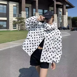 2024 autumn and winter new black and white polka dot down jacket women's short small hooded bread jacket trendy free delivery