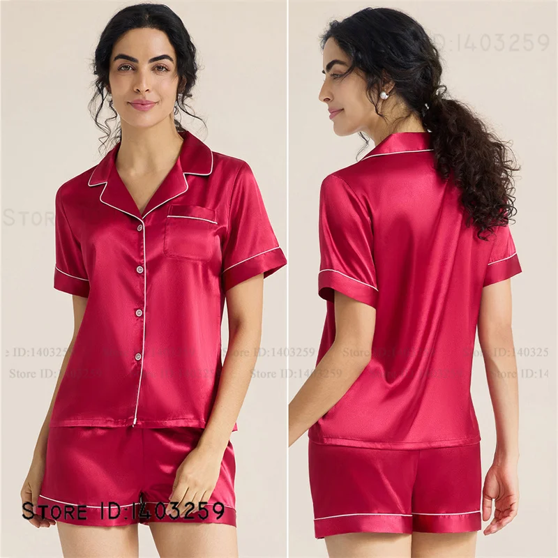 

Женский пижамный комплект большого размера, одежда для сна, новые летние шорты с короткими рукавами, домашняя одежда, пижамный костюм, шелковистая атласная домашняя одежда, ночное белье