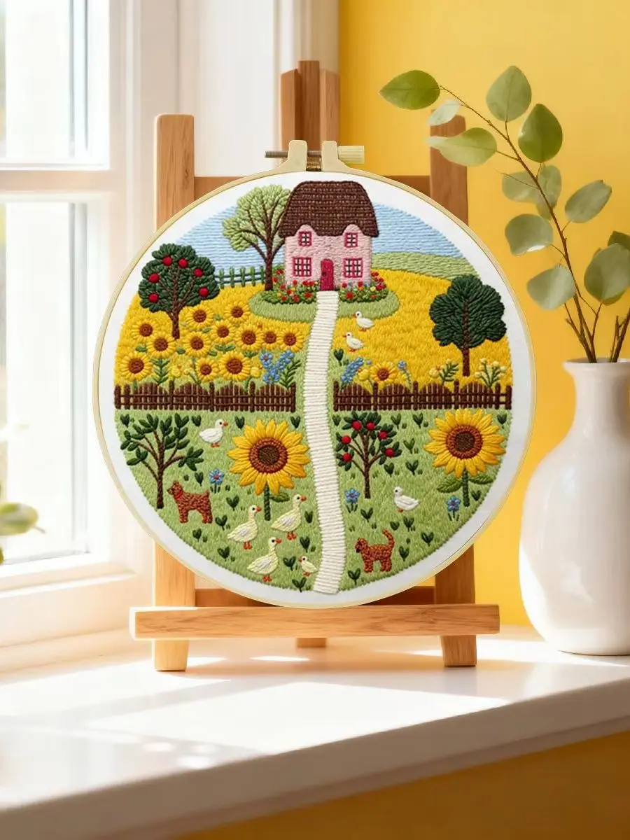 1 Stück 20X20CM/15X15CM 7,87/6,3 Zoll Sonnenblumen-Stickerei-Starter-Kit DIY-Kit DIY-Stickerei-Set Handarbeiten Heimdekoration – Detail 6