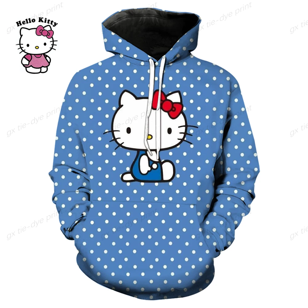 Kawaii Hello Kitty Casual Schattige Print Unisex Hoodie Lente En Herfst Sanrio Cartoon Casual Sport Straatafdruk Hoodie