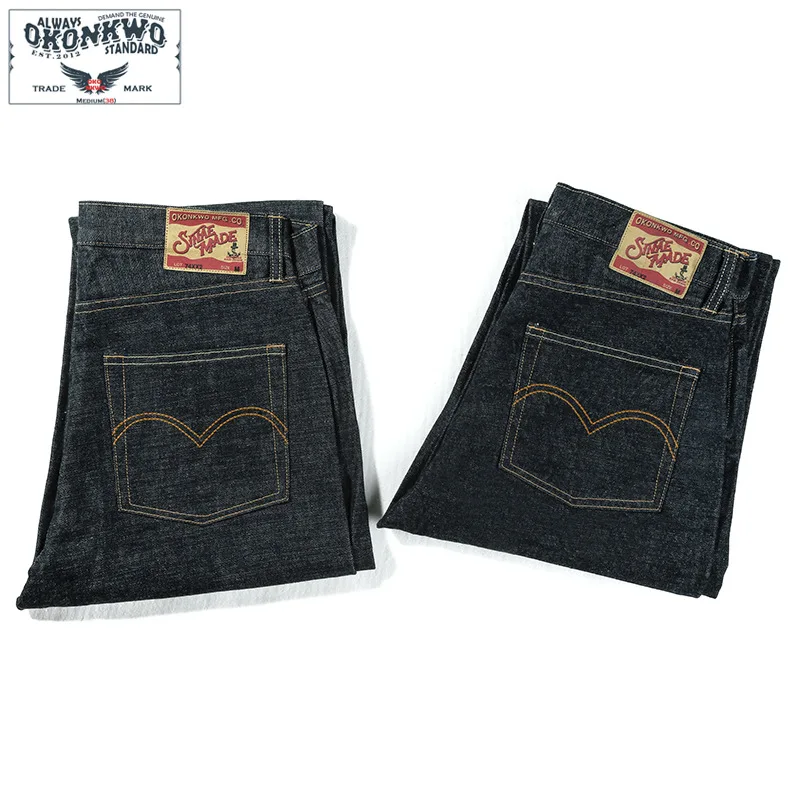 New OKONKWO 15oz heavyweight original color selvedge straight jeans men's cattle-raised tannin jeans