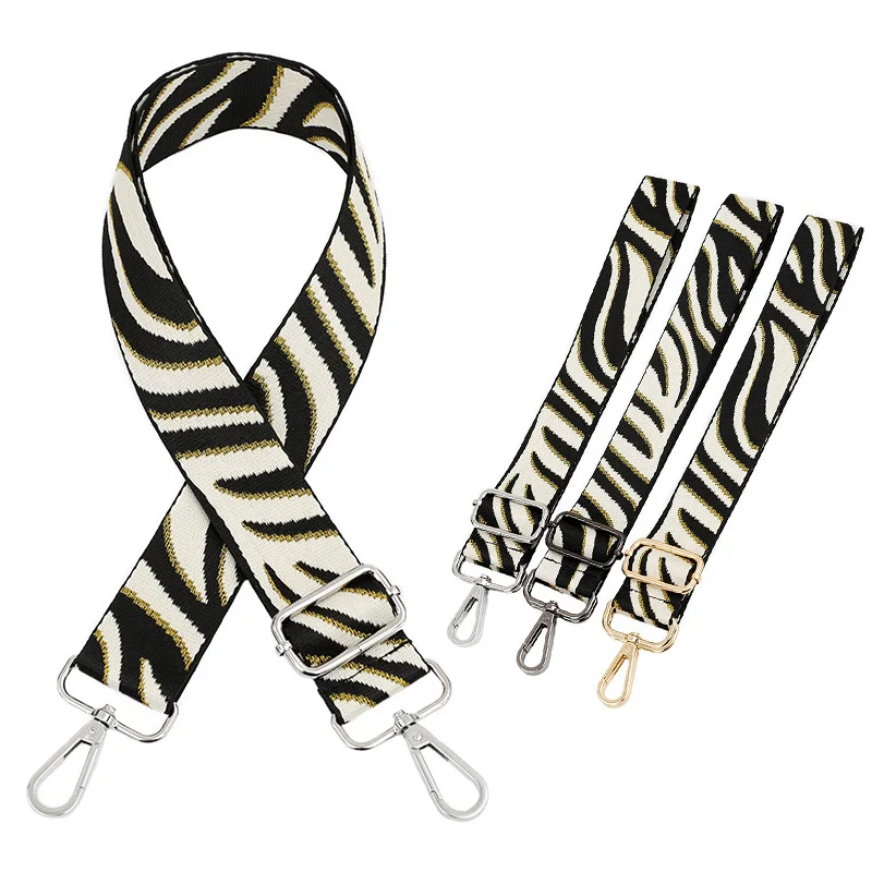 New Gold Zebra Pattern Bag Narrow Shoulder Strap Schoolbag Accessories Single Shoulder Diagonal Adjustable Long Shoulder Strap