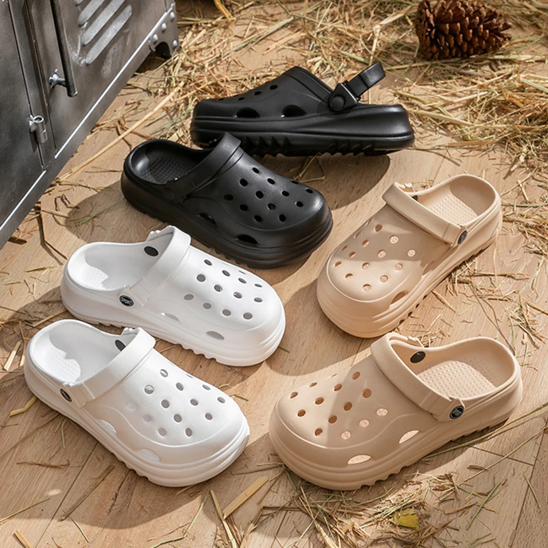 Zuecos de plataforma calados para mujer, sandalias de playa antideslizantes de verano 2025, zapatillas de Eva de suela gruesa a la moda para mujer, calzado para jardín