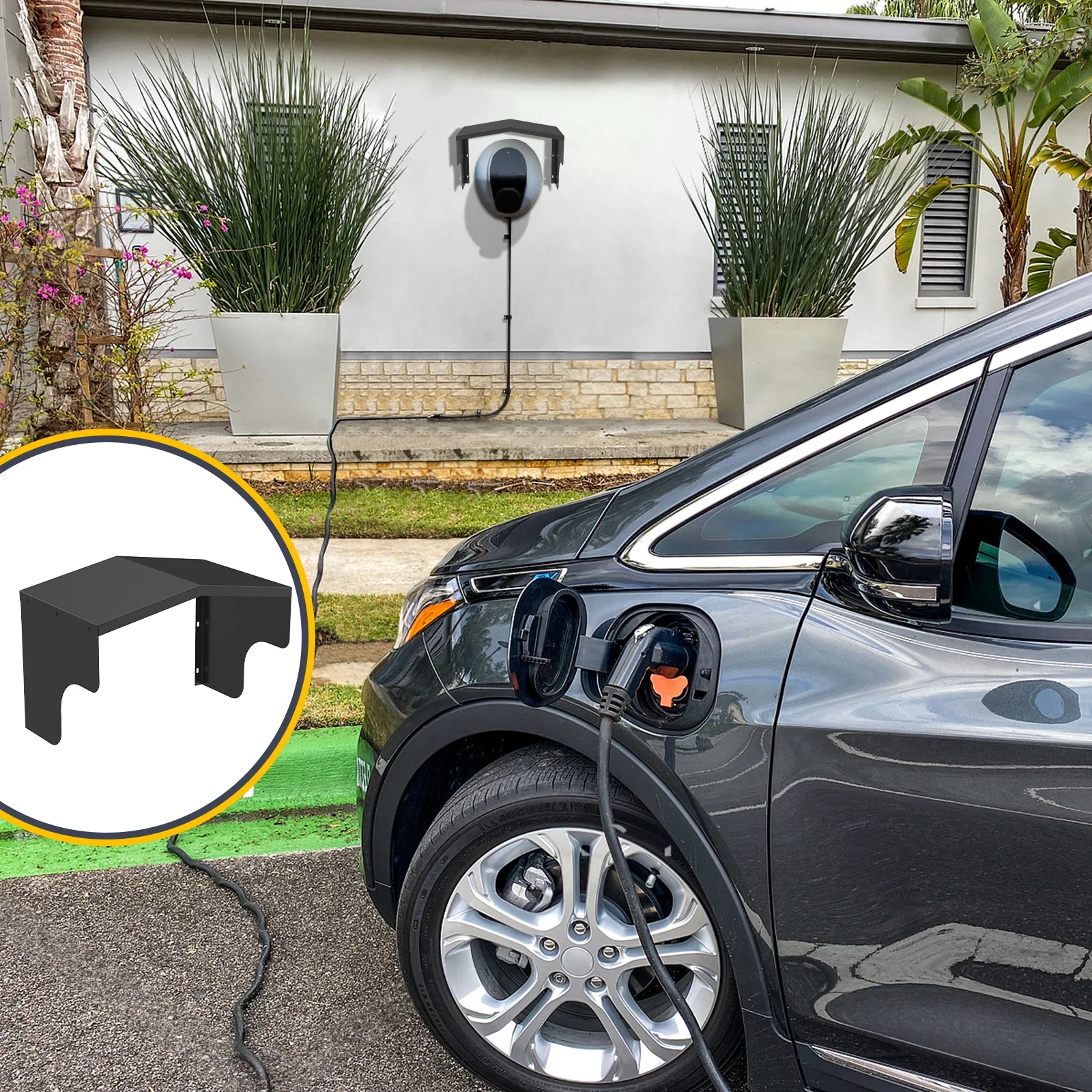 غطاء حماية لشاحن EV معدني، سقف واقٍ لمحطة شحن السيارة الكهربائية الخارجية مع ملحقات التثبيت باللون الأسود