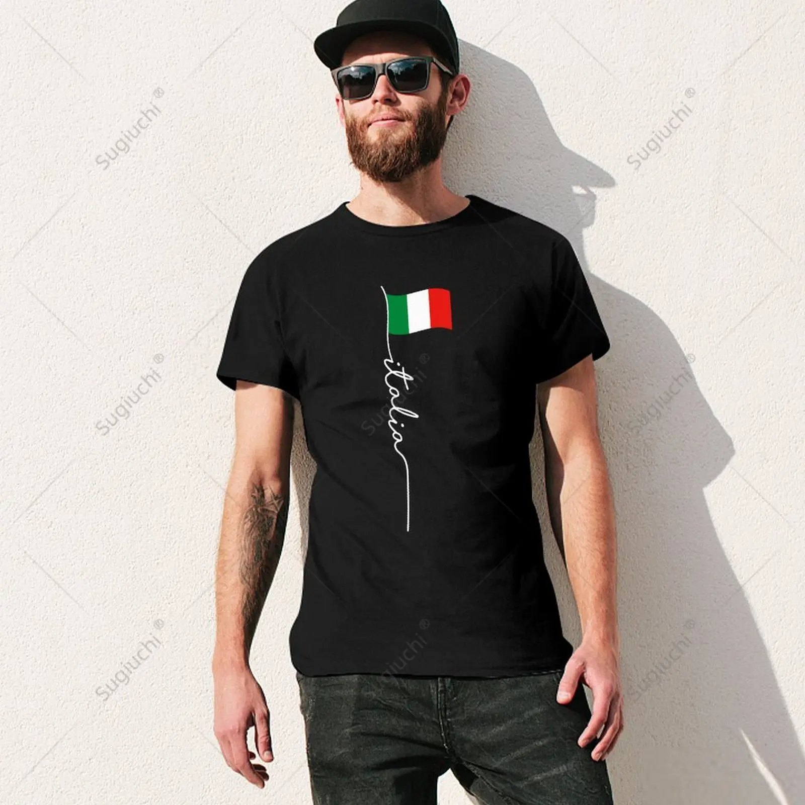 Unisex Men Italy Signature Flag Pole Elegant Patriotic Italian Flag Tshirt Tees T Shirts Women Boys 100% Cotton T-Shirt