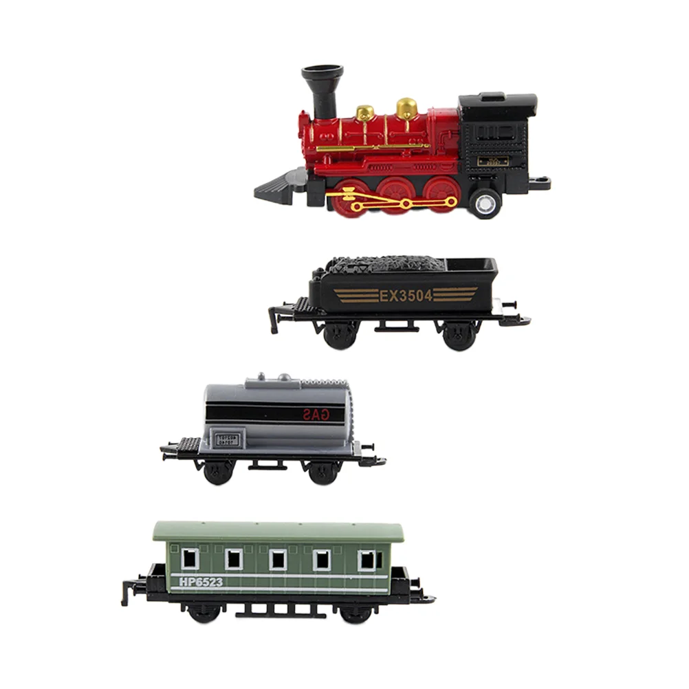 Ensemble de jouets de train à vapeur rétro pour enfants, modèle de train arrière côtelé, véhicules de voiture en alliage, cadeaux pour garçons, noir, 4 pièces