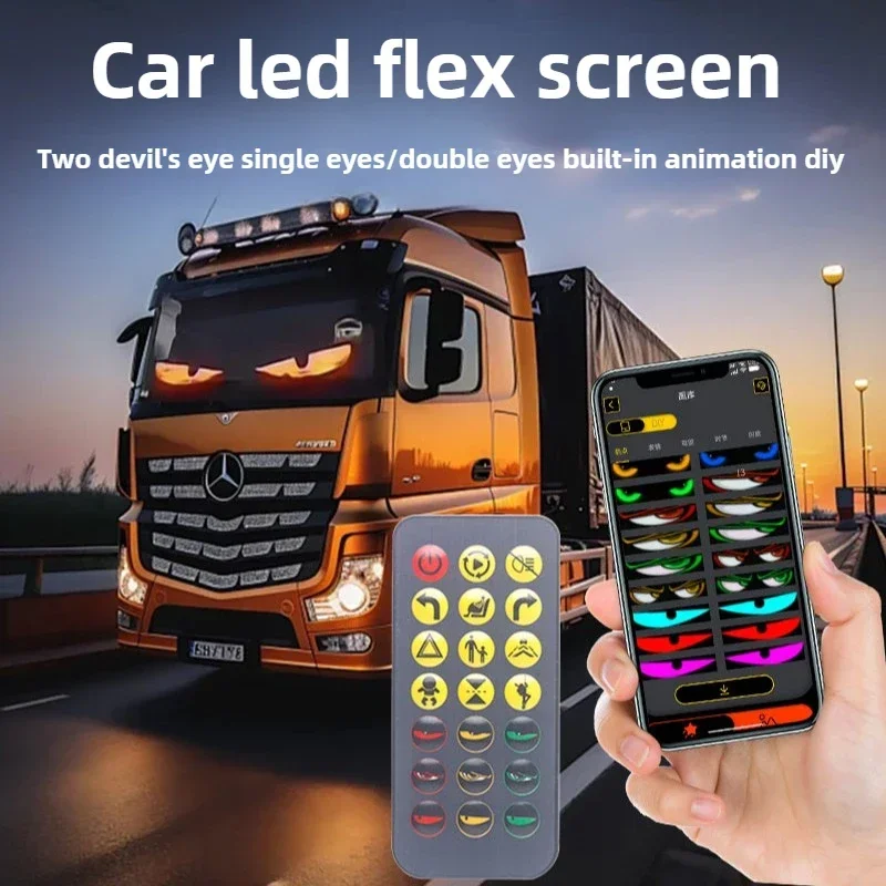 LED Soft Foldable Remote Control Truck Devil Eye Bluetooth App DIY Matrix Pixel Panel Lighting Windshield Graffiti Scrolling