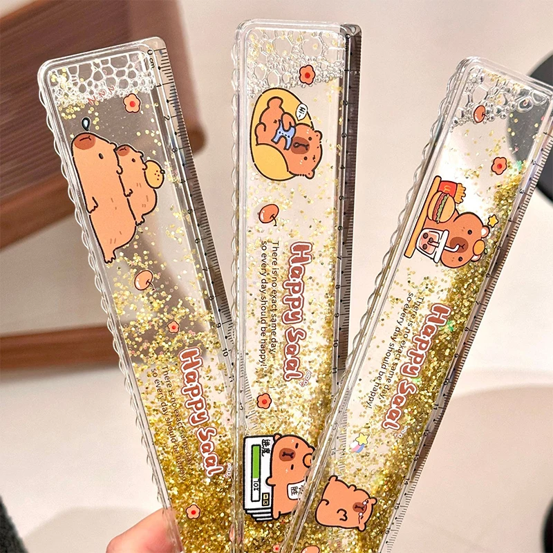 Cartoon Lovely Capybara Flowing Sand Ruler Cute Fashion Straightedge Portable Measuring Tools School Office Supplies Gifts