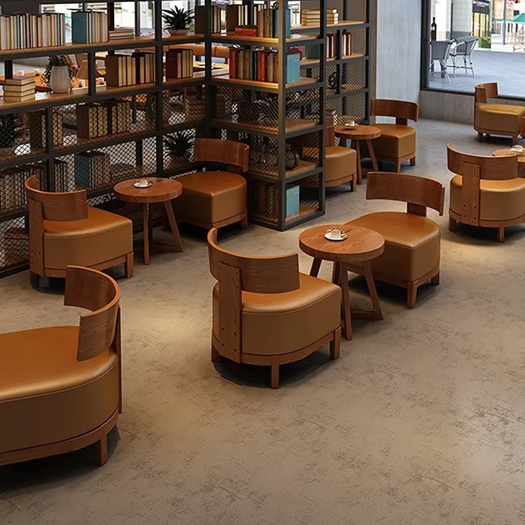 ！@Solid Wood Retro Industrial Style Coffee Tables for Hotel Cafe Bar Living Room Furniture for Leisure & Meeting Areas