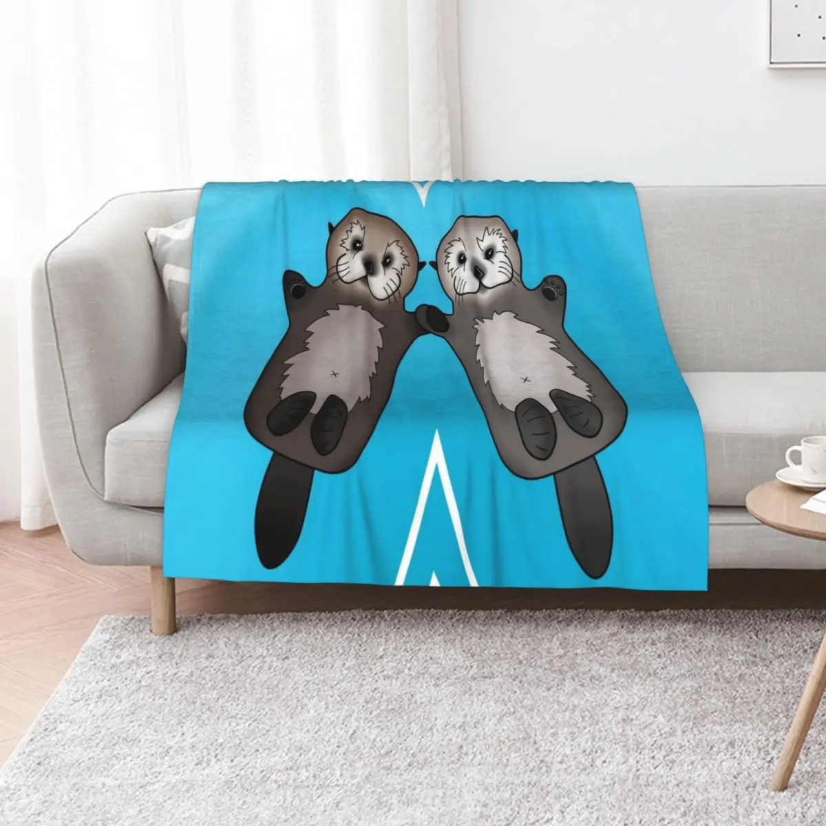 Otters Holding Hands - Sea Otter Couple Throw Blanket Soft Plush Blanket as Housewarming Gift