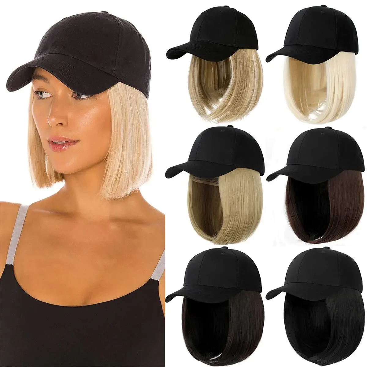 

European and American bob short straight hair black cap wig female Wig Hat chemical fiber wig headgear