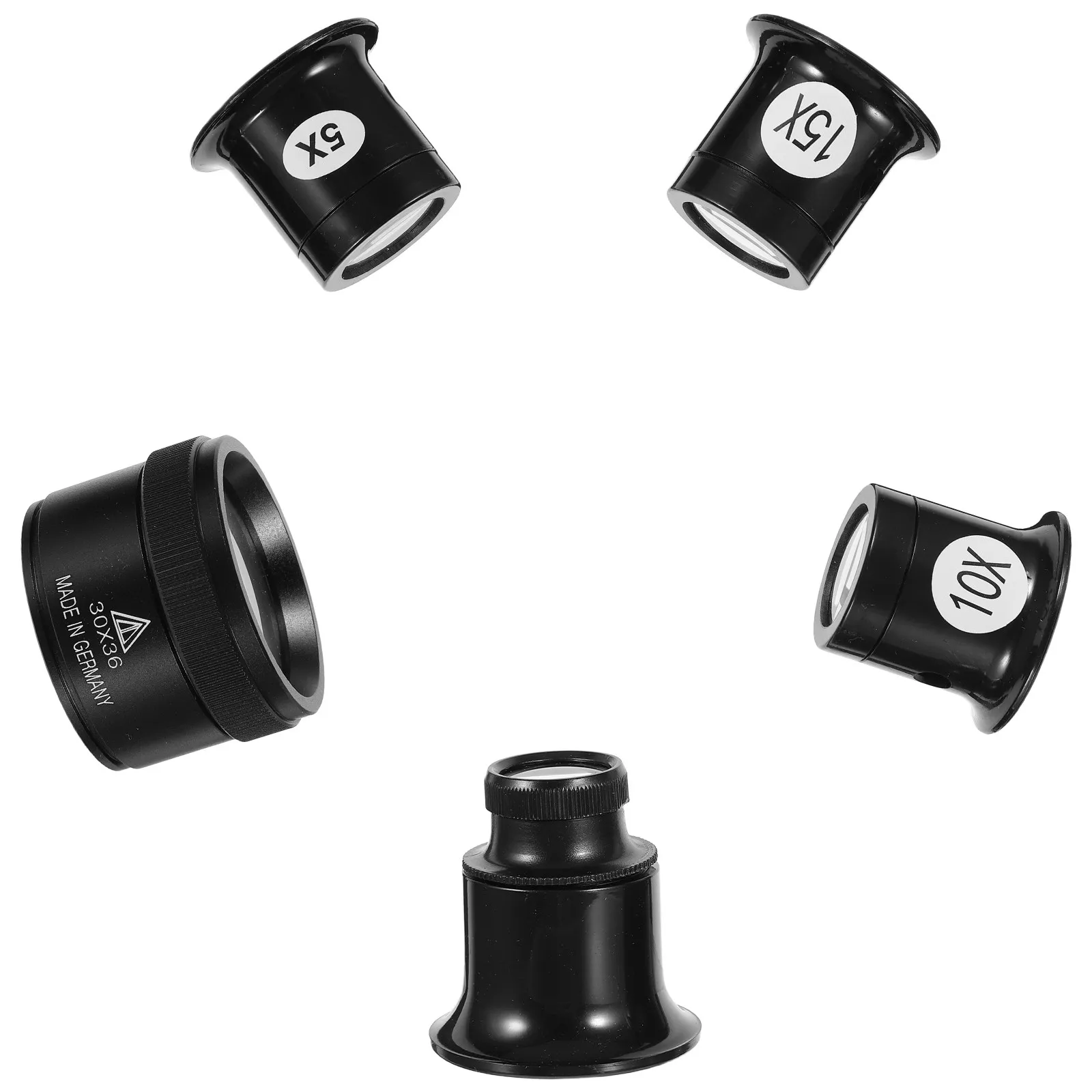 5Pcs Jewelers Loupe 5X 10X 15X 20X 30X Handheld Magnifier Jewelry Inspection Watch Repair Gemstones Crystal Evaluation