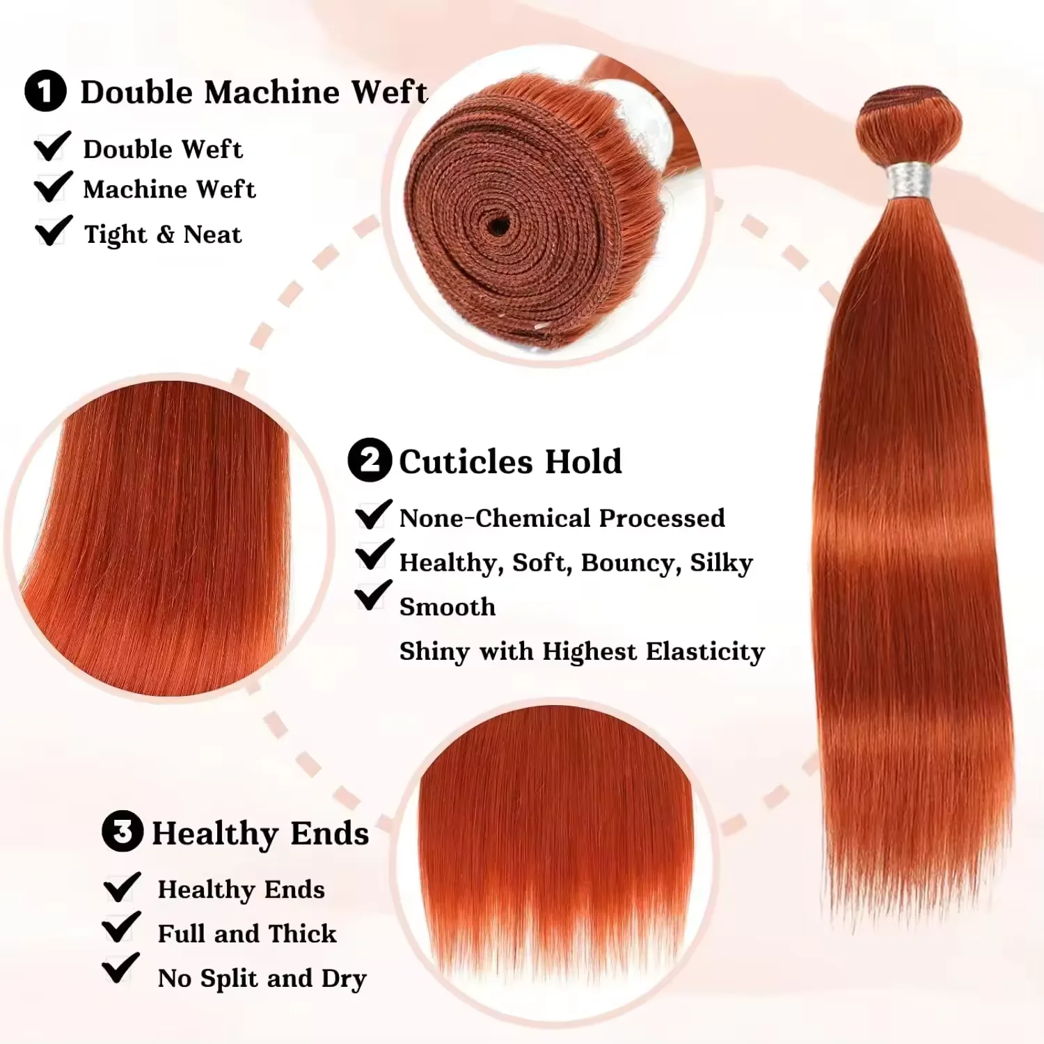 โรซาบิวตี้ # 350 ขิงสีส้มตรงผมมนุษย์บราซิล 100% Human Hair Bundles Extension 2 4 ชุดสําหรับสตรี