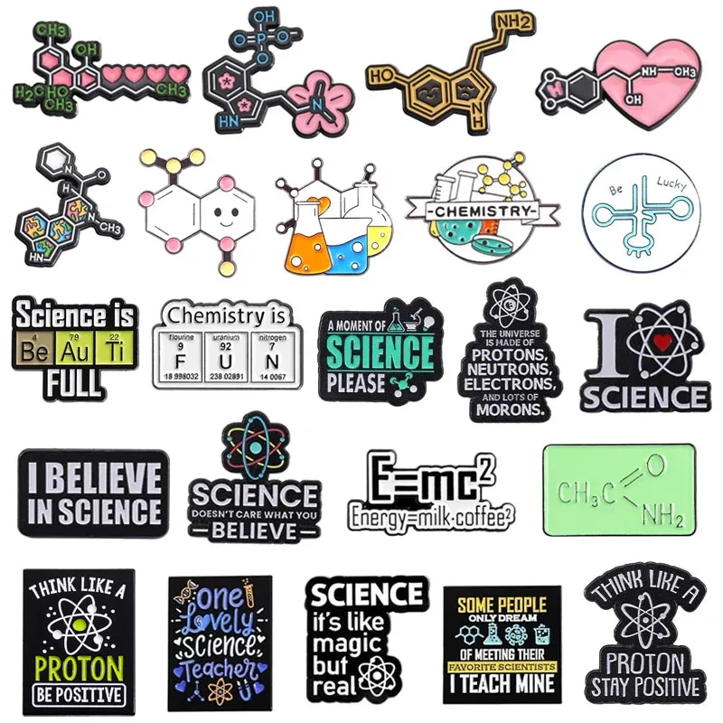 Creative Chemical Science Enamel Pins Molecular Dopamine Chemistry Research Brooch Lapel Backpack Badge Jewelry Gift For Friends