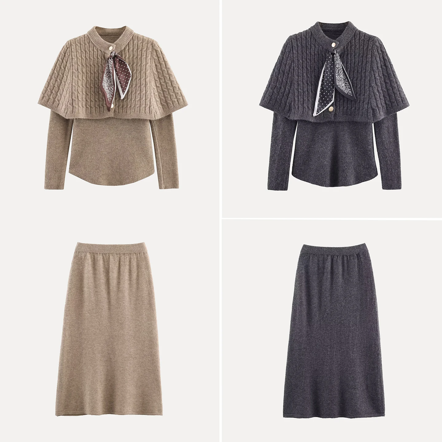 2025 Herbst Neue Ankunft Frauen Faionable Personalisierte Gestrickte Schal Gürtel T-Stück Set Lose Fit runde Ne Farbe