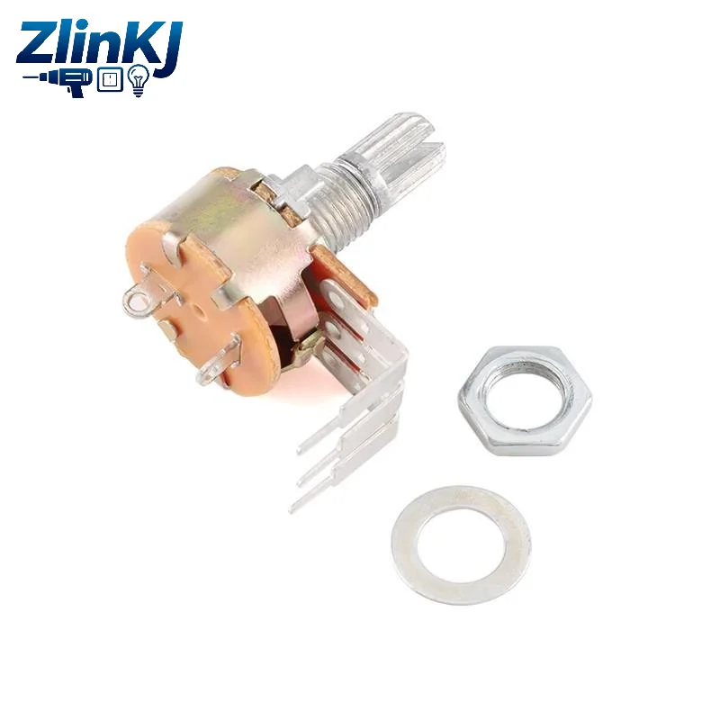 WH148 3Pin Potentiometer With Switch, 15mm Bent Pin, B2K B5K B10K B50K B100K B250K B500K, With Nut & Washer