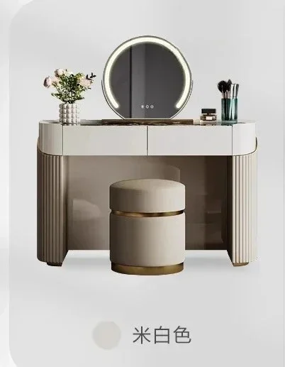 Light Luxury Dresser Bedroom Modern Premium Natural Marble Luxury Stone Paint Leather Storage Makeup Table