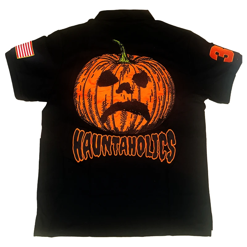 Y2K Haunted Polo Shirts Halloween Devil Pumpkin Pattern Embroidery Men Women Streetwear Gothic Hip Hop Rock Lapel Short Sleeves image 5