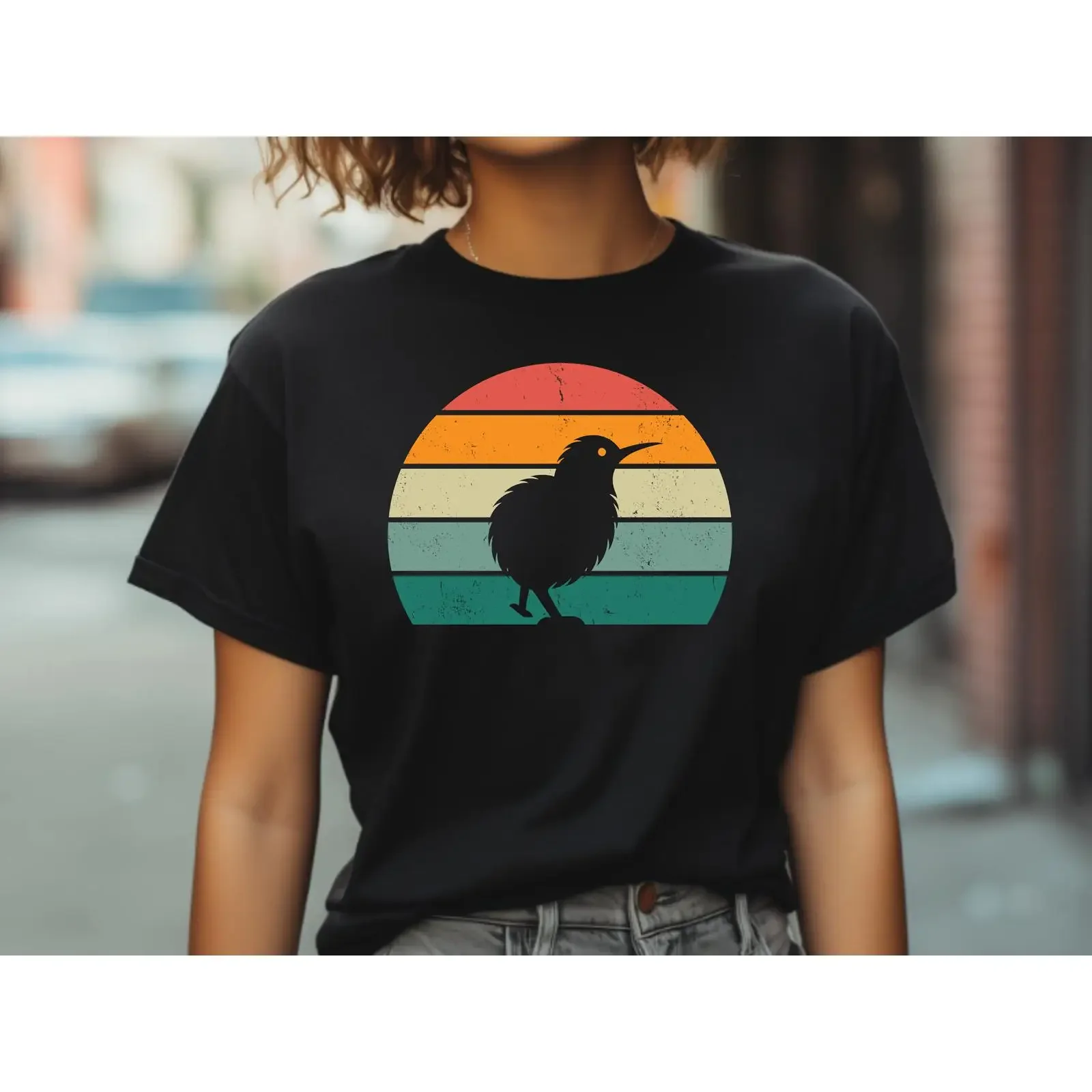 Vintage Retro Sunset Kiwi Bird T Shirt New Zealand Lover NZ Travel Native Casual  vintage Washed Slightly graphic Breathable