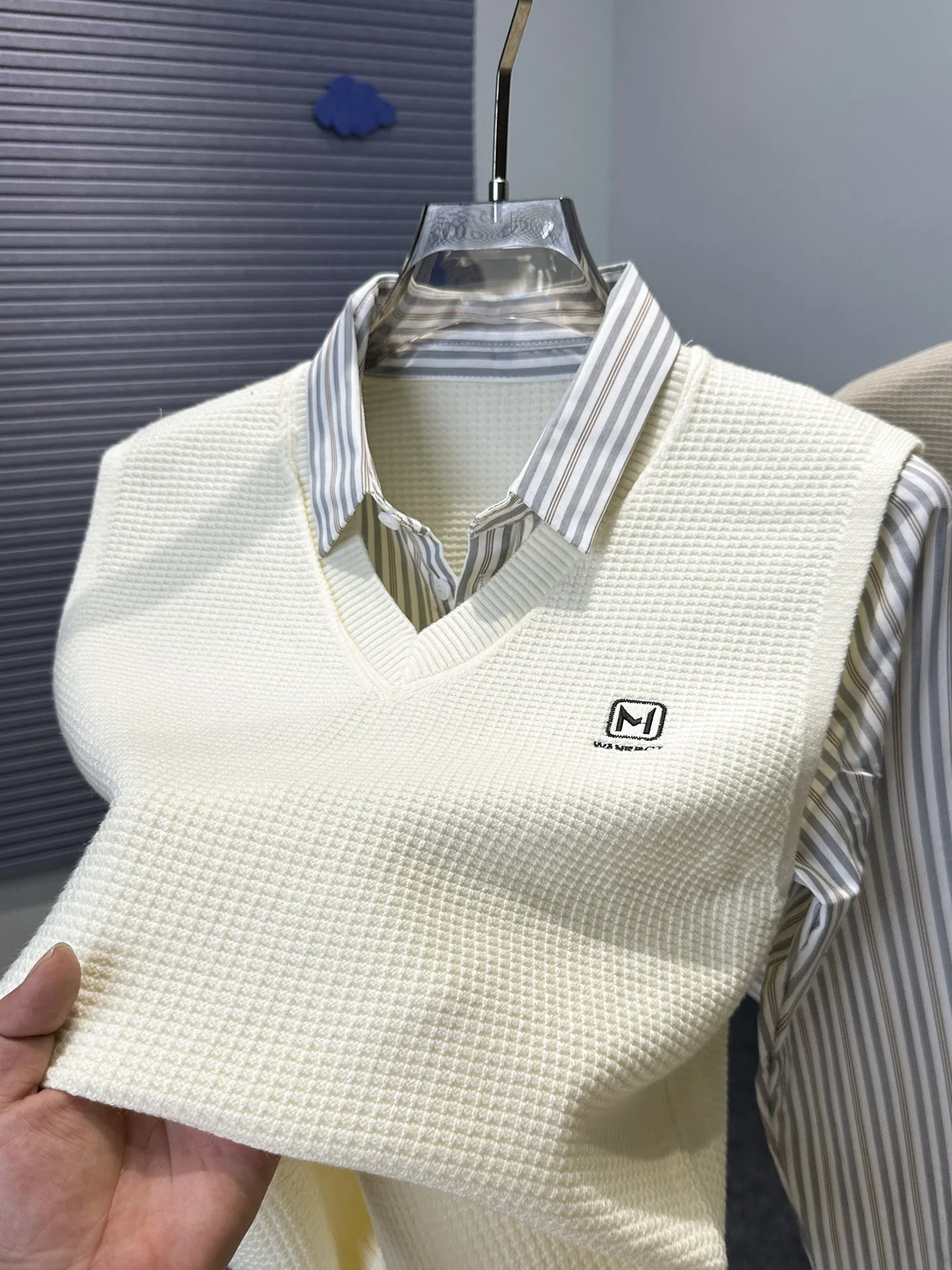 

Thiened irt Collar V-Ne Knitted Sweater Casual Sle Pure Color Men's Autumn Winter Faion Warm Pullover Top