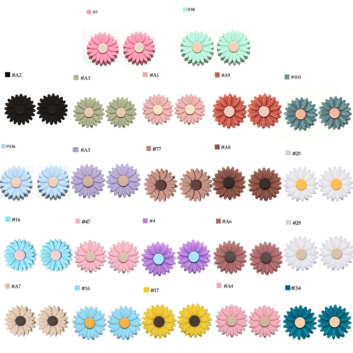 10PCS Silicone Beads Flower Focal Beads Baby Pendant DIY String Pen Beads Nipple Chain Jewelry Accessories Creative Diy Gifts