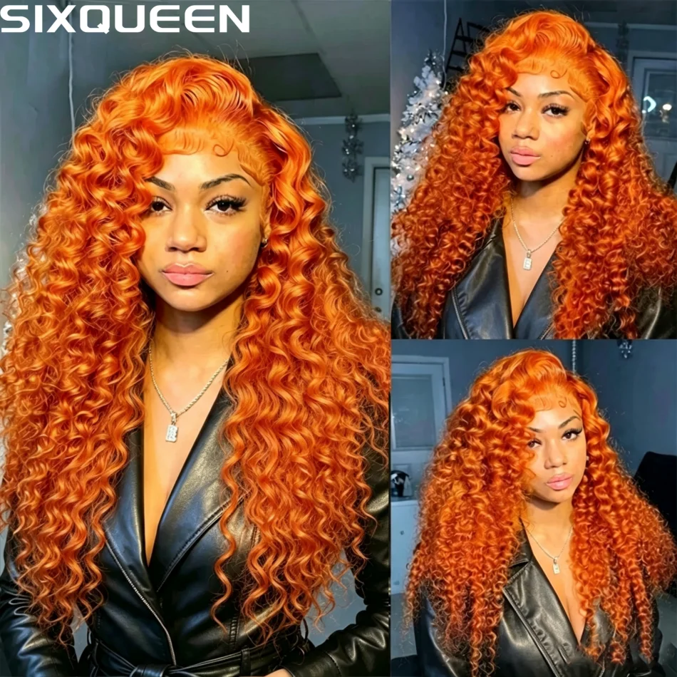 Orange Ginger 13X6 Hd Lace Frontal Wig Deep Wave Curly Colored Wig Lace Front Human Hair For Woman 30 Inch Brazilian 220 Density