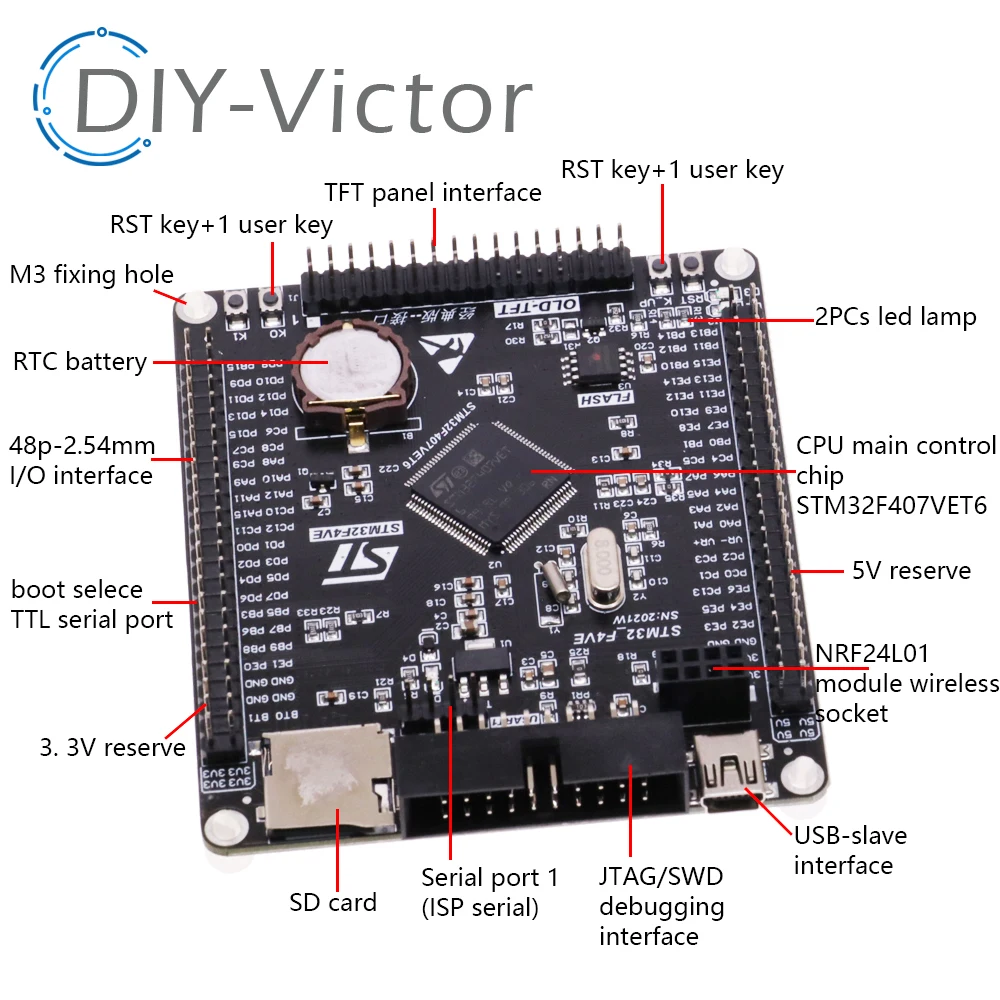 STM32F407VET6 Development Board Cortex-M4 STM32 Minimum System Learning Board ARM Core Board +3.2 Inch LCD TFT With Touch Screen