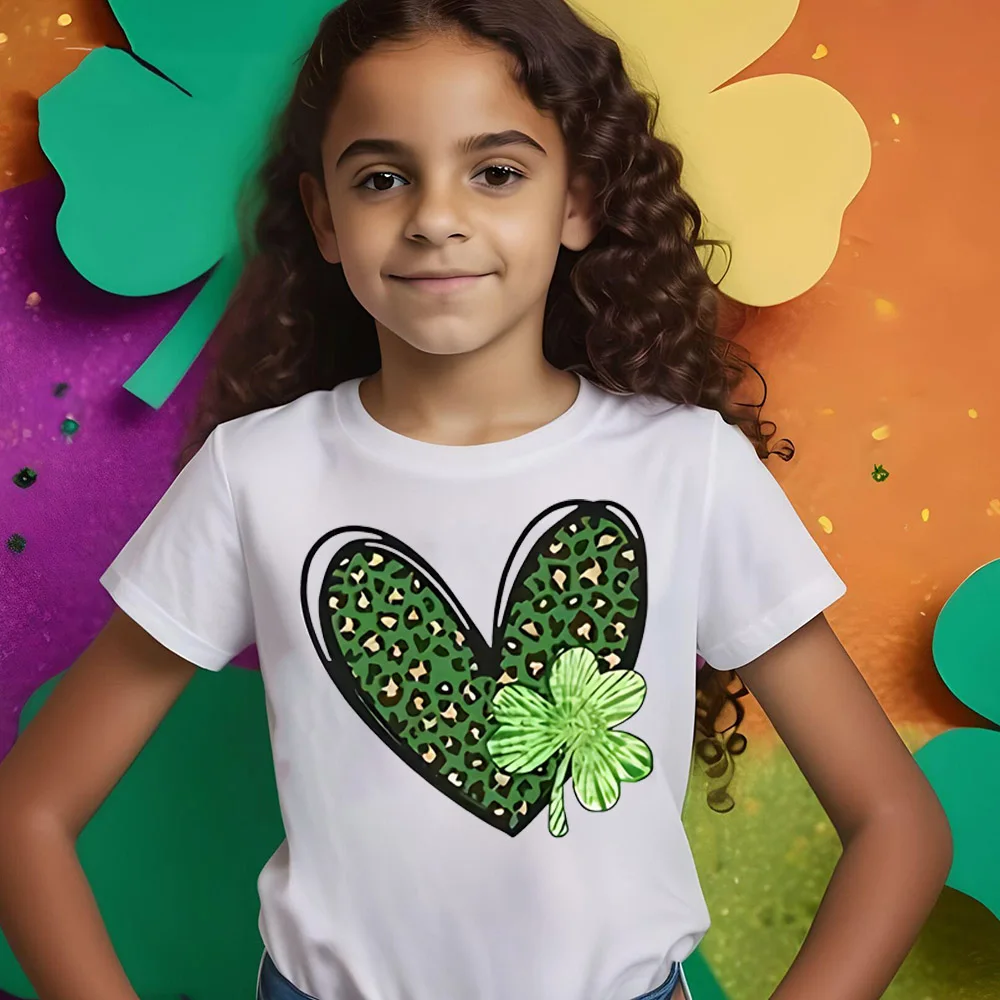 

St Patrick's Day Kids T-shirts Clover&Love Graphics Print Child T-shirt Crew Neck Short Sleeve Top Patricks Day Kids Clothing