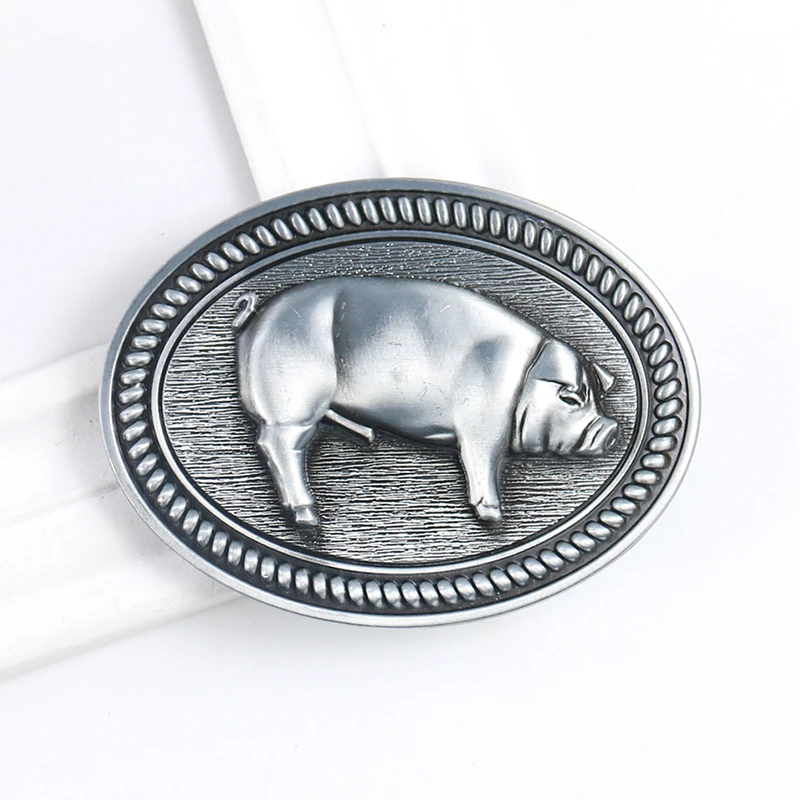 Geometry Oval Embossed Chinese Zodiac Pig Animal Boar Swine Zinc Alloy Metal Belt Buckle Funny Jeans Belt Accessory Clasp Supply