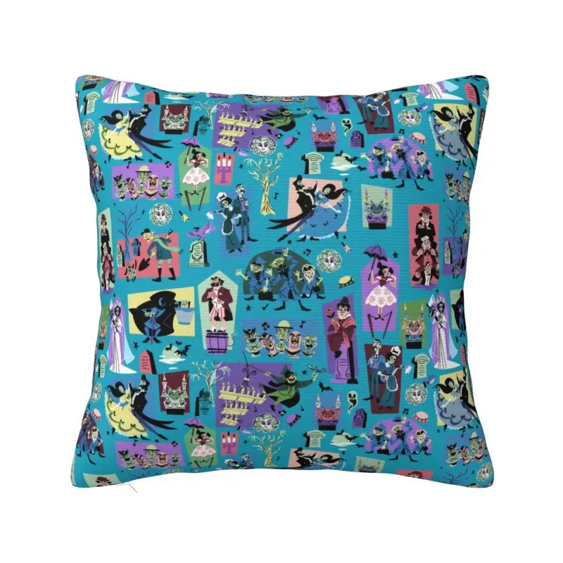 

Happy Haunts Haunted Mansion Throw Pillow Case 40*40cm Sofa Halloween Ghost Monster Cushion Cover Velvet Polyester Pillowcase