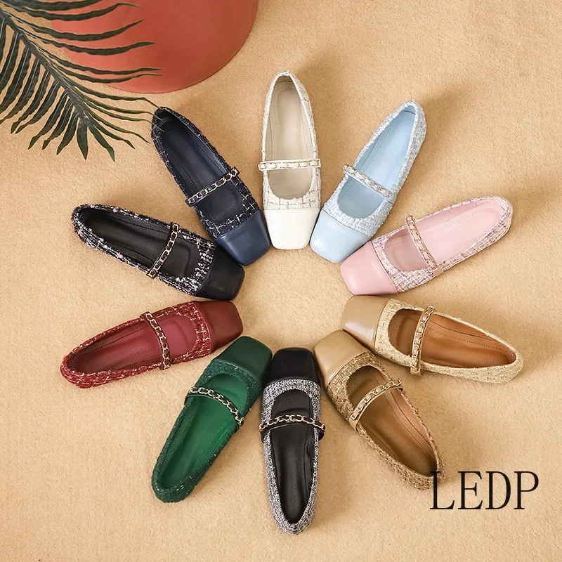 

Women Flat Shoes Fashion Casual Flat Shoes Plaid Fabric Square Toe Slip on Mary Jane Shoes Outdoor Soft Ballerinas Shoes35-44