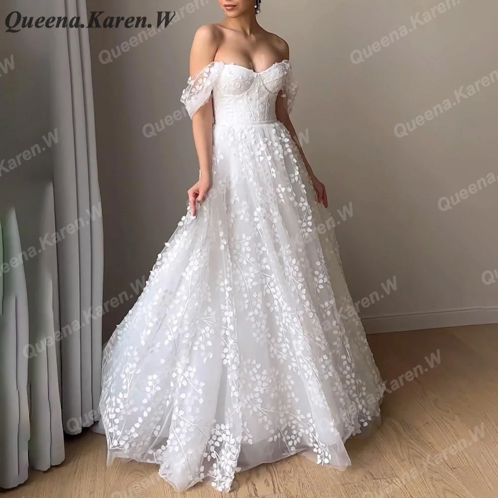 

Elegant Boho Wedding Dress long sleeve high neck lace applique bride dress robe de mariee A line Wedding Bridal Gown