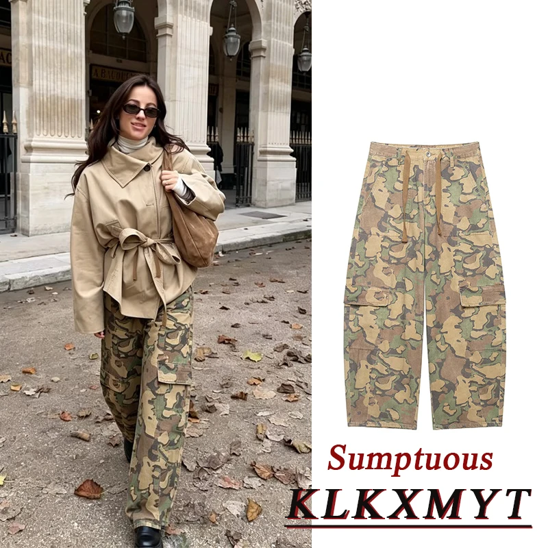 Autumn Fashion Camouflage Color Wide-Leg Pants For Women Elegant High Waist Pants Chic High Street Pants 2026 New