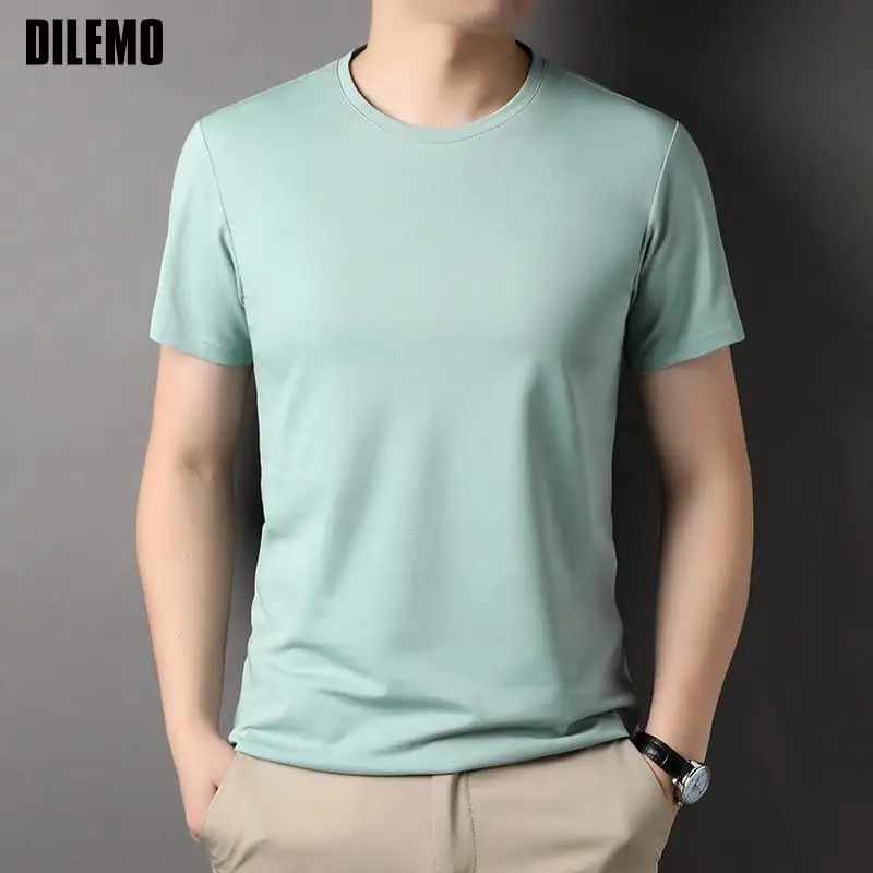 Top Grade 2.5% Mulberry Silk New Summer Brand Tops Polo Shirt Men Crewneck Plain Short Sleeve Casual Fashion Mens Clothing