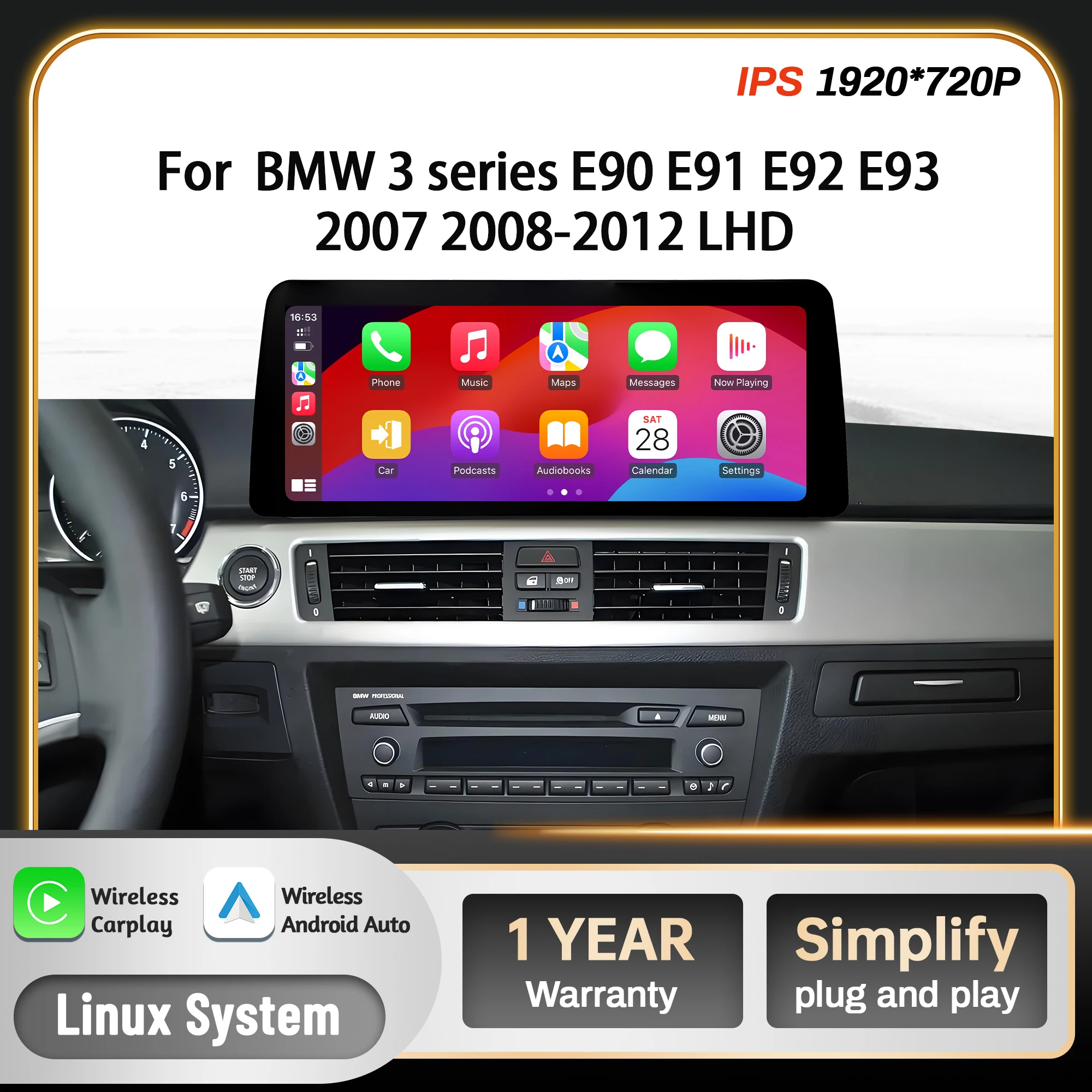 Linux Multimedia Screen Left Hand Drive For BMW 3 series E90 E91 E92 E93 2007 2008 2009-2012 Wireless Bluetooth Carplay Stereo