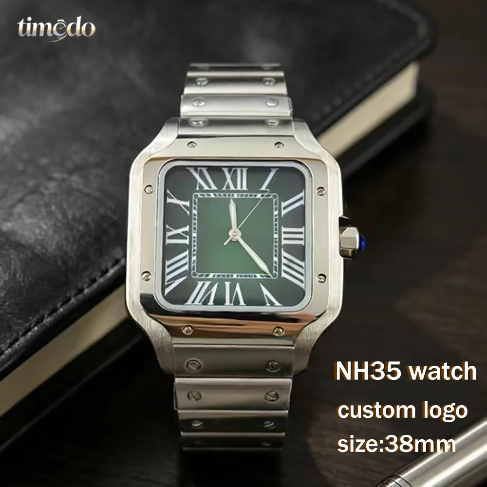 38mm Men's NH35 Watch Green Dial Stainless Steel Watch Mechanical Watch Casual Watch Suitable for NH35 Movement Accessories