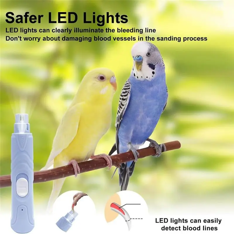 THIVN-Bird Nail Grinder Bird Beak Grinder Silenced Parrots Nail File With LED Lamp Bird Supplies Suitable For Budgerigars