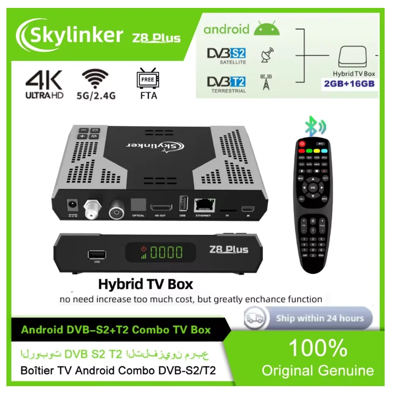 2026 Skylinker Z8 Plus – hybrydowy dekoder Android OTT+ DVB-S2+DVB-T2 HD 4K, odbiornik satelitarny DVB-S2 z obsługą H265, 2+16 GB pamięci, obsługa 3 sygnałów. (Z8 Box365) — Zdjęcie 2 z 2