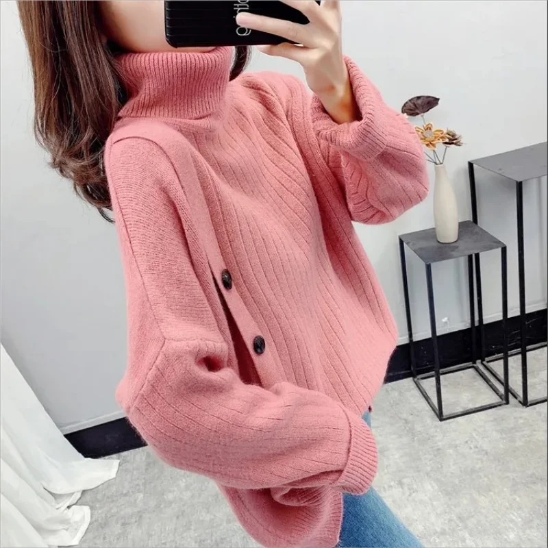 Maglione da donna 2023 nuovo inverno Casual allentato manica lunga top Streetwear maglieria solida modello irregolare Pullover a collo alto