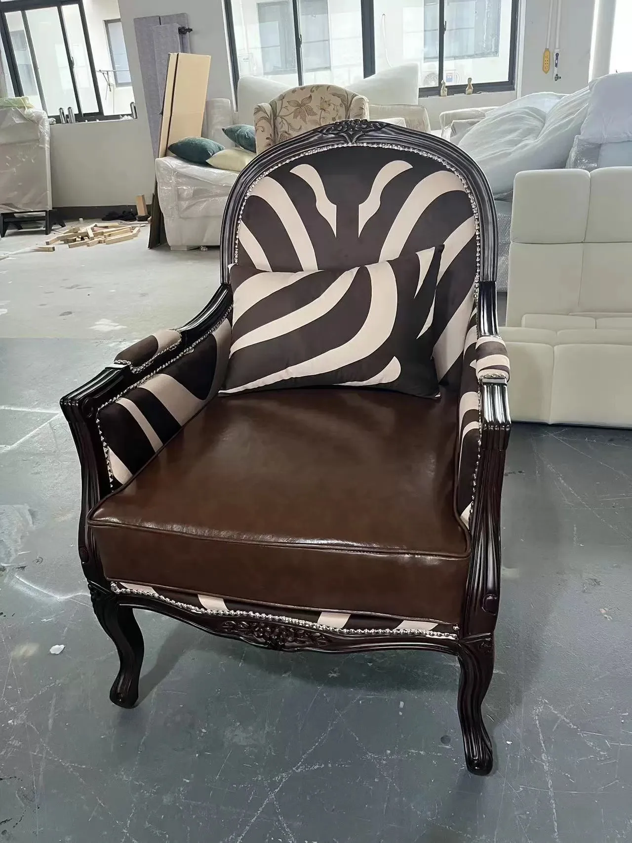 American solid wood tiger chair neoclassical fabric single sofa French small apartment retro villa leisure high back chair