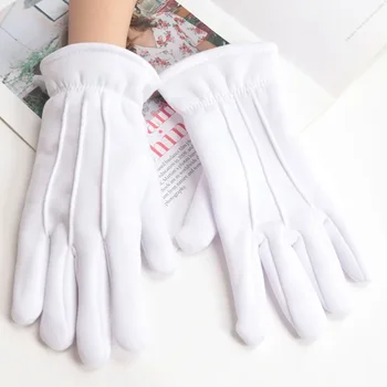 Guantes formales blancos para hombre, guantes de conducción cálidos de invierno para inspección de mayordomo de Papá Noel, antideslizantes, cortos, con dedos completos